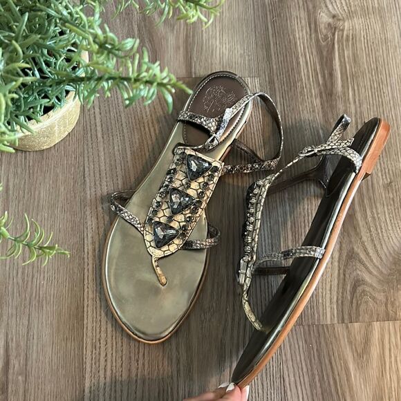 VINCE CAMUTO GENUINE LEATHER SNAKESKIN JEWELED SANDALS SIZE 9 EXCELLENT CNDTN! - Picture 1 of 10